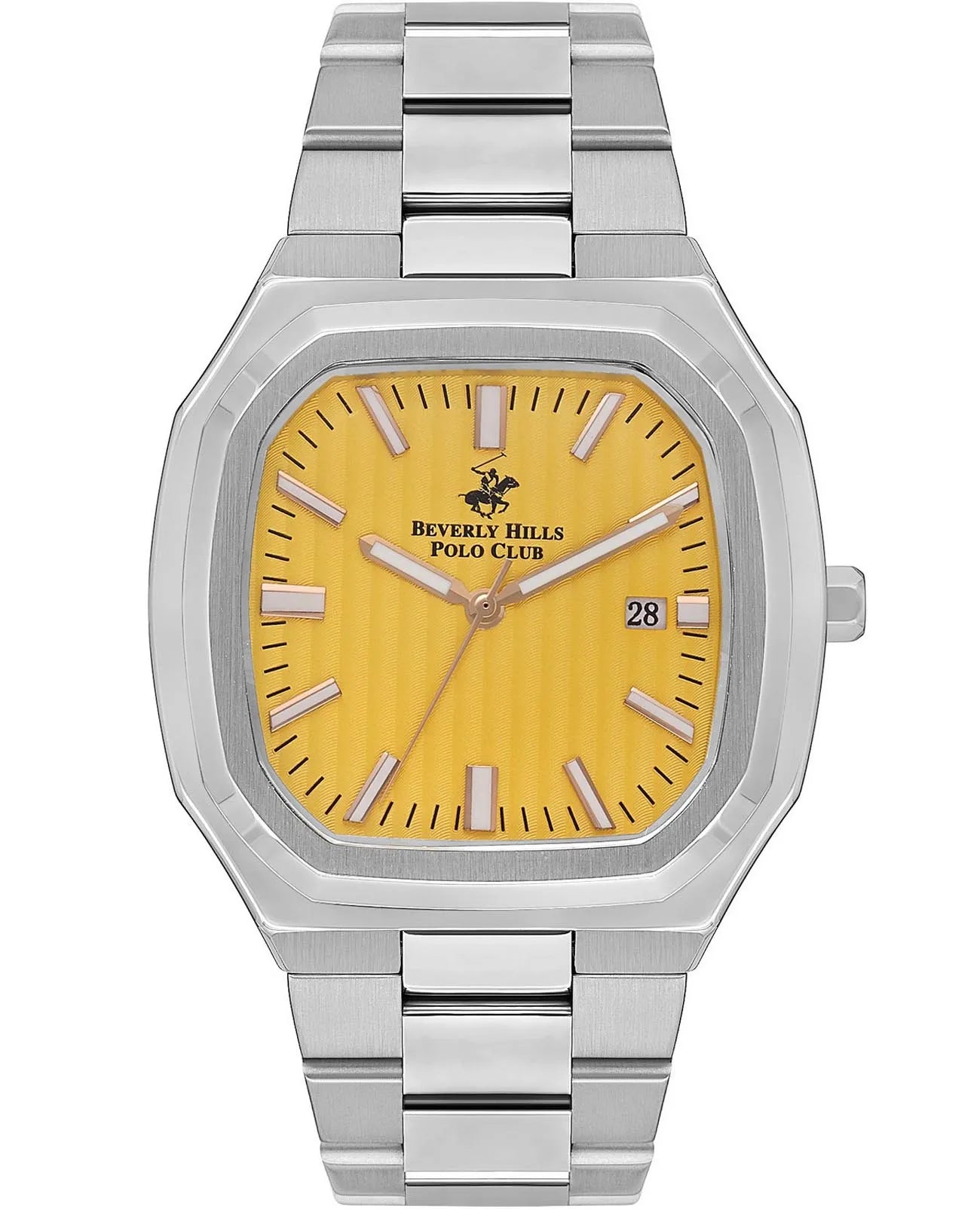 Beverly Hills Polo Club Men's Watch, Analog, Yellow Dial, Silver Stainless Steel Strap, BP3547X.370