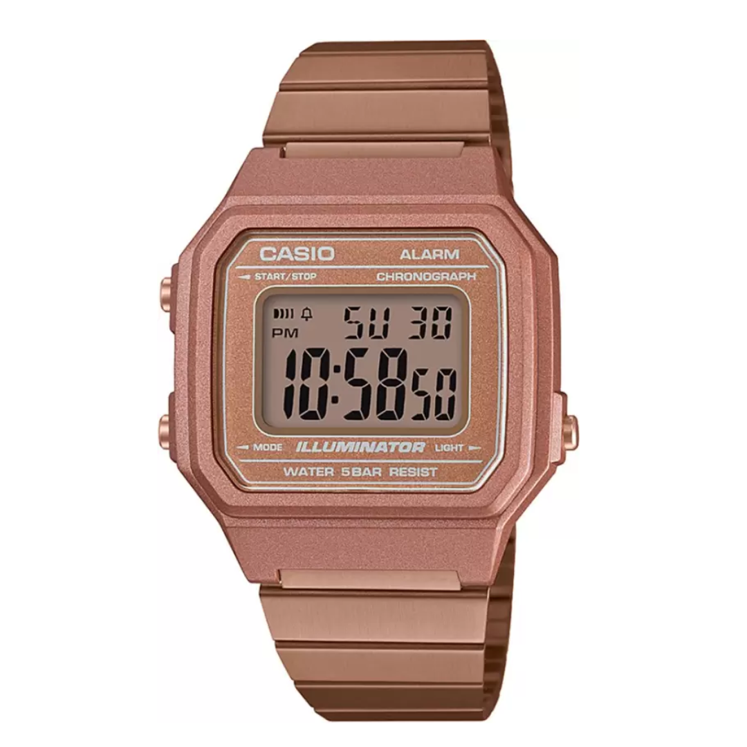 Casio Men's Watch Vintage Collection Digital, Rose Gold Dial Rose Gold Stainless Steel Strap, B650WC-5ADF