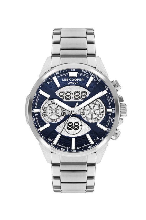 Lee Cooper Men's Watch Analog, Blue Dial Silver Stainless Steel Band, LC07878.390 
