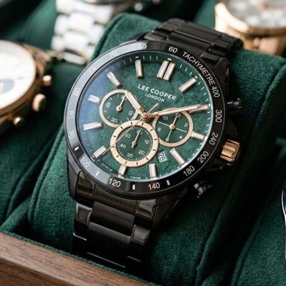 Lee Cooper Men's  Multifunction Watch Dark Green Dial With Gun Metal Band,LC08240.070