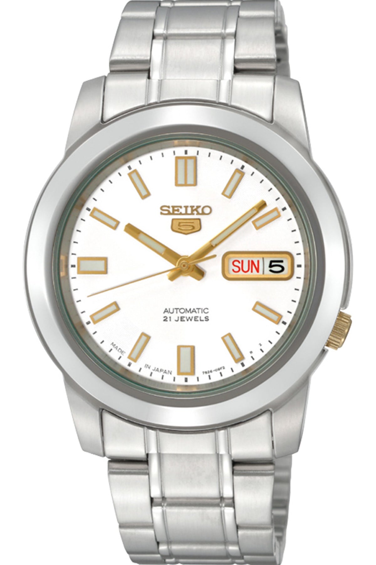 Seiko Men's Mechanical Watch Analog, White Dial with Silver Stainless Band, SNKK07K authentic Seiko watch with original box and warranty papers