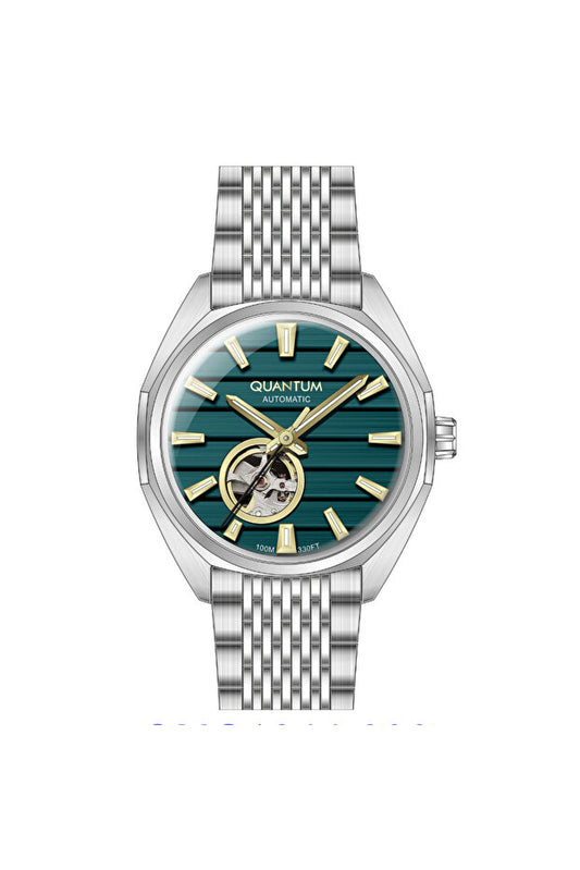 Quantum Men's Automatic Watch Dark Green Dial Metal Band, QMG1244.290