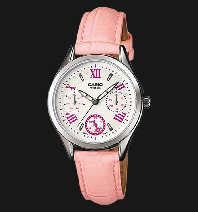 Casio, Womenâ€™s Watch Analog, White Dial Pink Leather Band, LTP-E301L-4AVDF