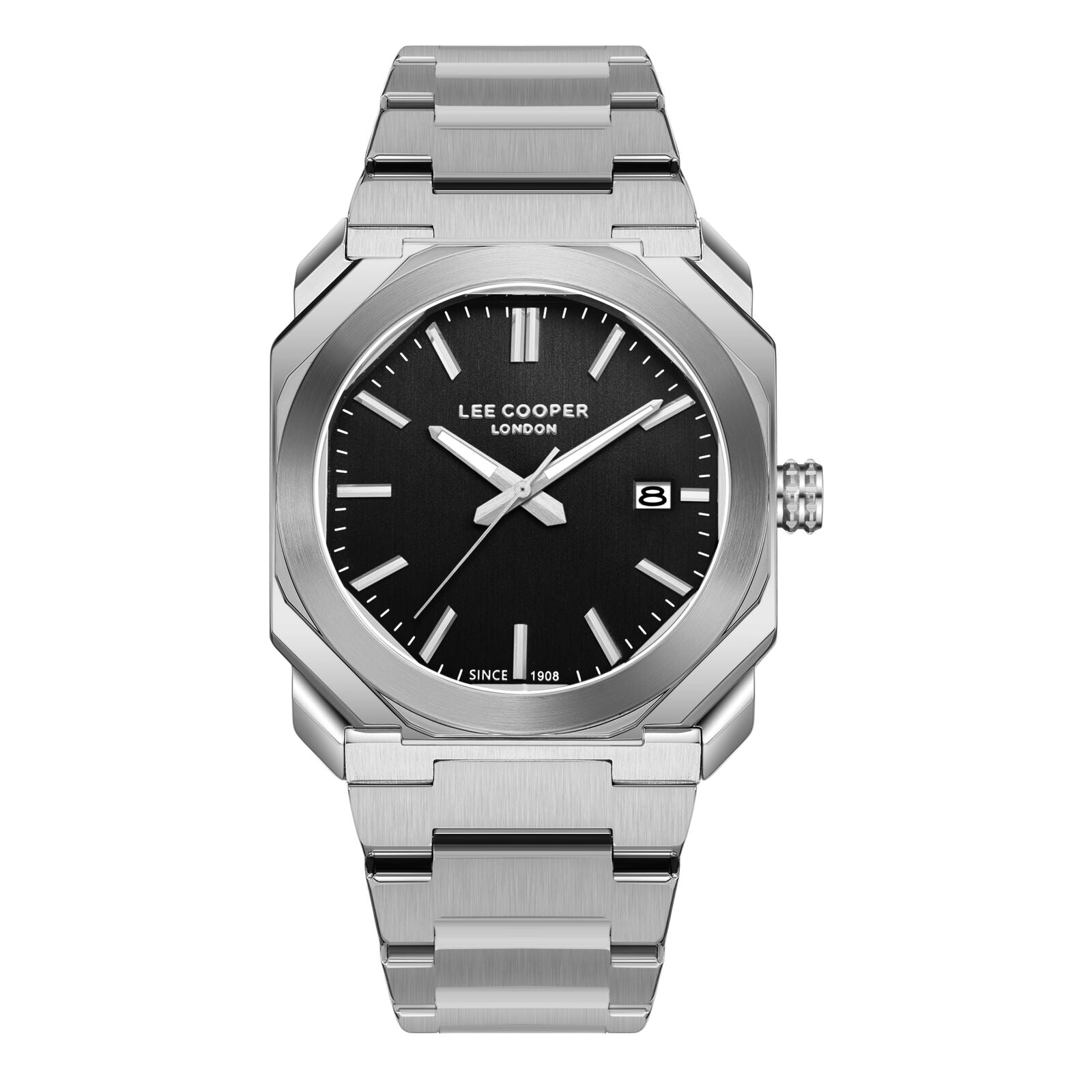 Lee Cooper Men's Watch Analog Black Dial with Silver Stainless Steel Band, LC08185.350