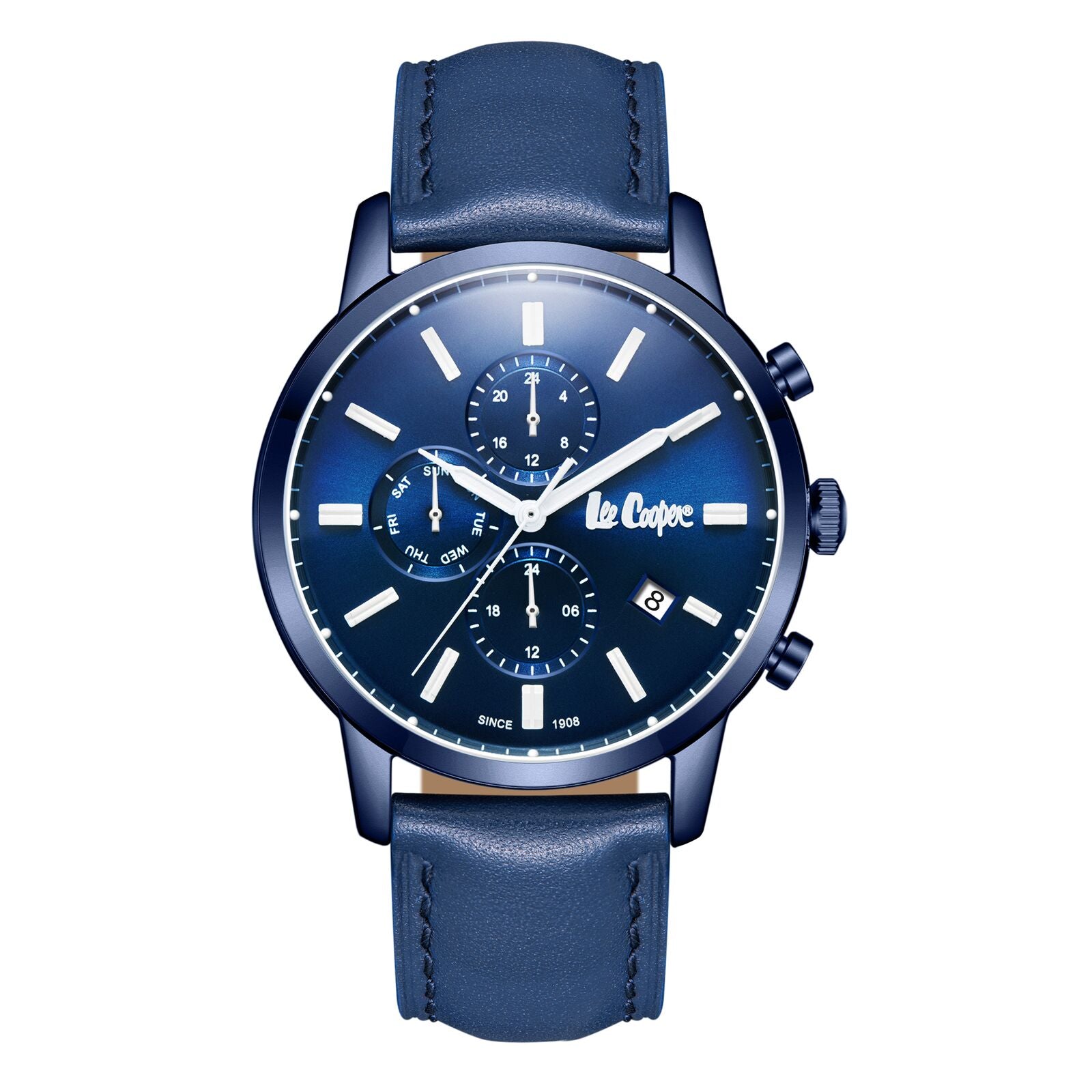 Lee Cooper Men's Watch Analog Blue Dial with Blue Leather Strap, LC08085.999