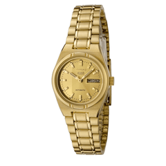 Seiko 5 Women's Automatic Watch Analog Gold Dial with Gold Stainless Steel Band, SYM600K