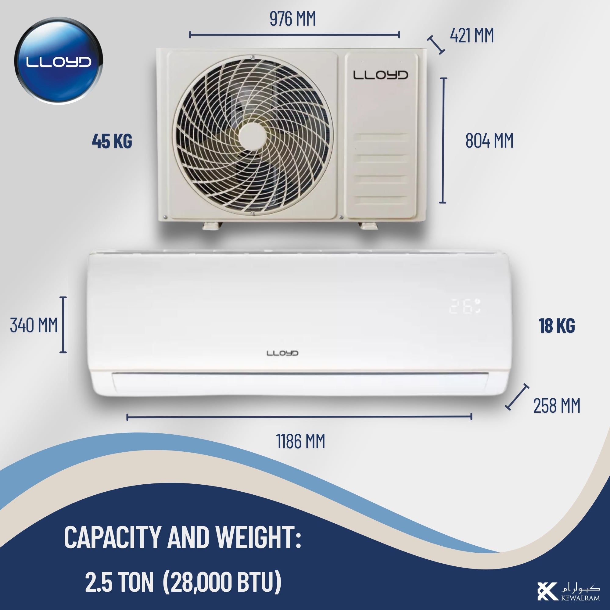 Lloyd 2.5 Tons Split Air Conditioner (AC),  6 Star Rating 28,000 BTU, GOS30B62TQCL