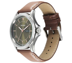 Titan Marhaba Collection Men's Watch Arabic Green Dial Brown Leather Strap, 1870SL08