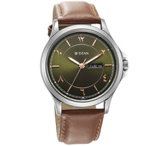 Titan Marhaba Collection Men's Watch Arabic Green Dial Brown Leather Strap, 1870SL08