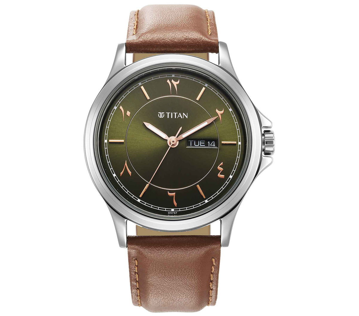 Titan Marhaba Collection Men's Watch Arabic Green Dial Brown Leather Strap, 1870SL08