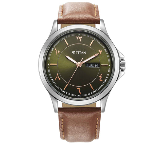 Titan, Men, Analog, Watch, Green Dial, Leather Strap, 1870SL08