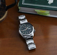 Seiko Men's Mechanical Watch, Arabic Green Dial Silver Stainless Band, SRPH49K