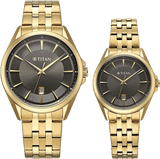 Titan Pair Unisex Quartz Analog Couple Watch Set, Brown Dial, Gold Stainless Steel Strap, TI-94015YM01P