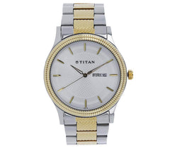 Titan Men's Watch Analog, Silver Dial Silver & Gold Stainless Steel Strap Watch,  1650BM03