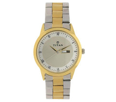 Titan Men's Watch Analog, Champagne Dial Silver & Gold Stainless Steel Strap Watch, 1584BM02