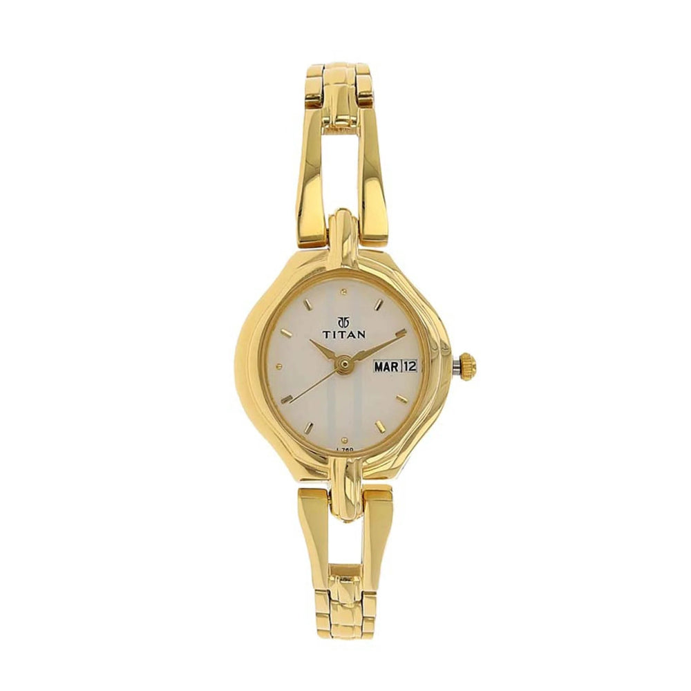 Titan Women's Watch Karishma Collection Analog, White Dial Gold Stainless Strap,2345YM01