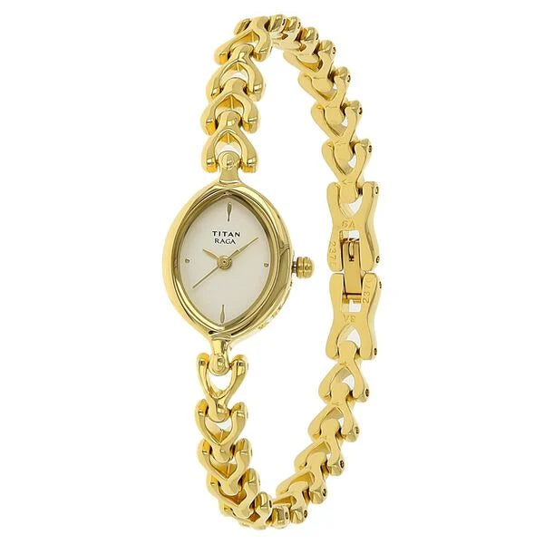 Titan Raga Women's  Watch White Dial With Gold Metal Strap,2370YM01