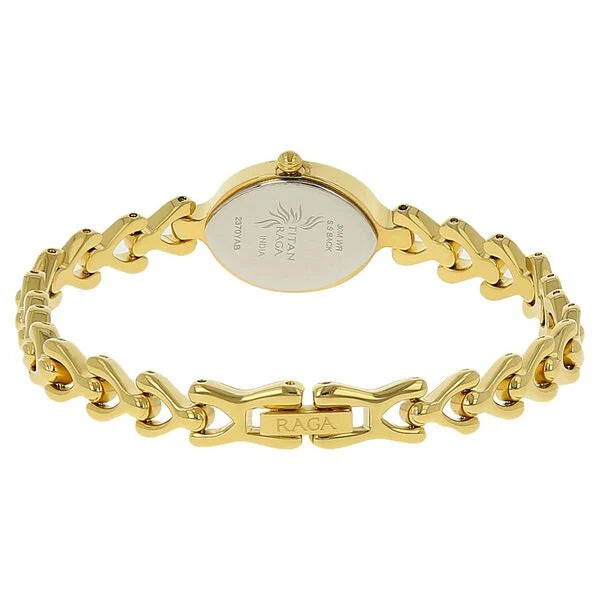 Titan Raga Women's  Watch White Dial With Gold Metal Strap,2370YM01