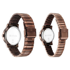 Titan Couple's Watch Analog Brown Dial With Brown Stainless Steel Band, 1580QM01P