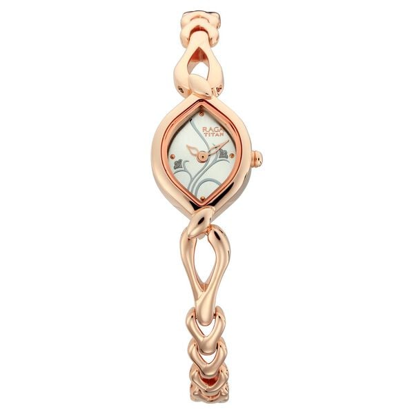 Titan Raga Women's Watch Analog Silver Dial with Rose Gold Stainless Steel Band, 2455WM01