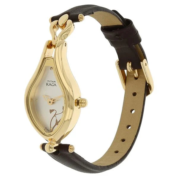 Titan Raga Women Watch Analog White Dial With Black Leather, 2457YL01