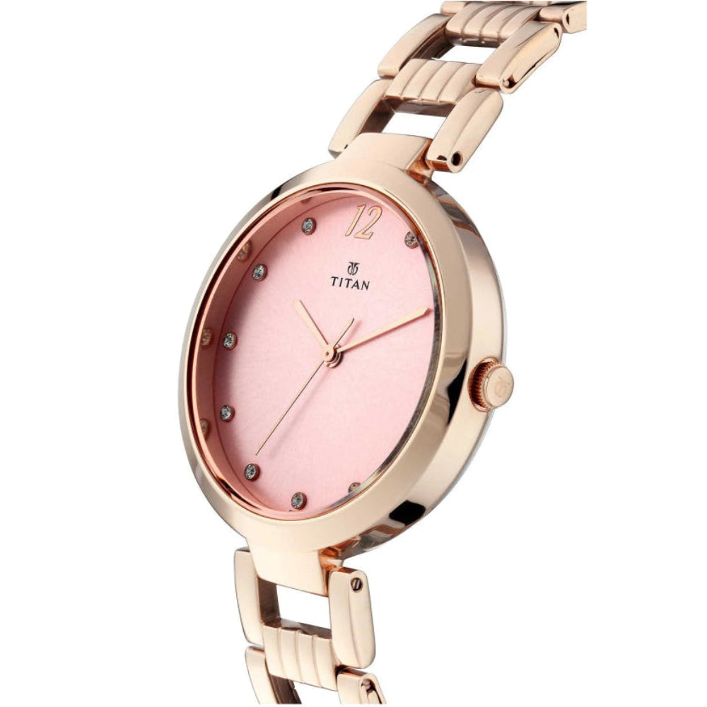 Titan Women's Watch Sparkle Collection Analog, Pink Dial Rose Gold Stainless Strap, 2480WM03