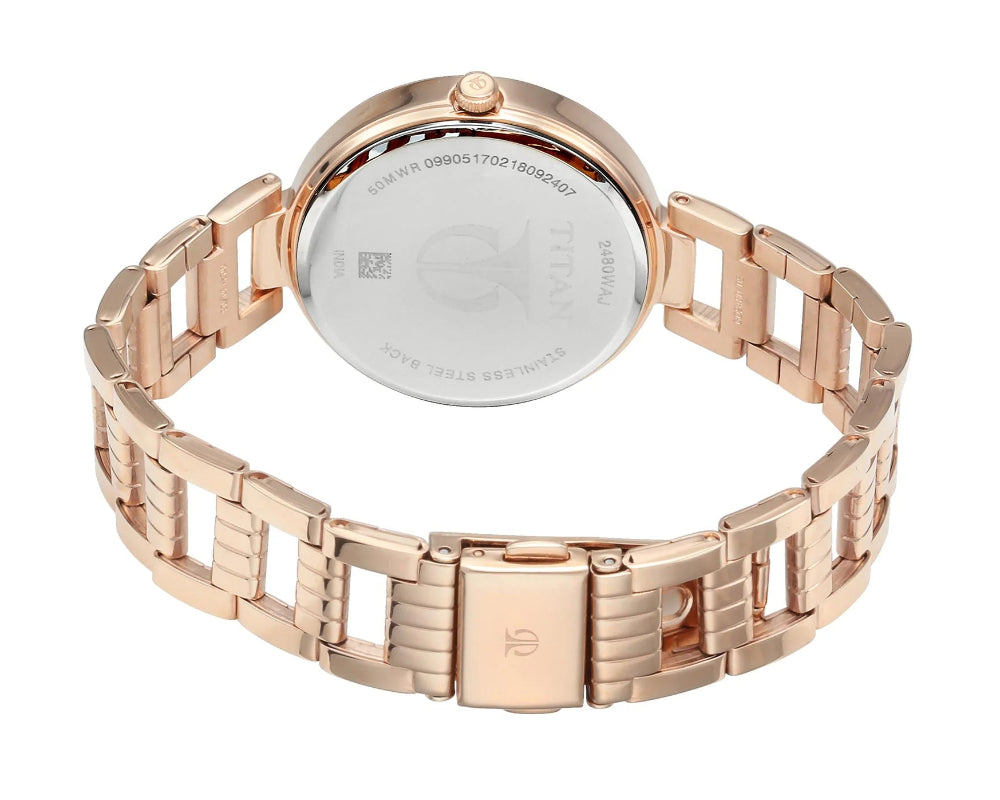 Titan Women's Watch Sparkle Collection Analog, Pink Dial Rose Gold Stainless Strap, 2480WM03