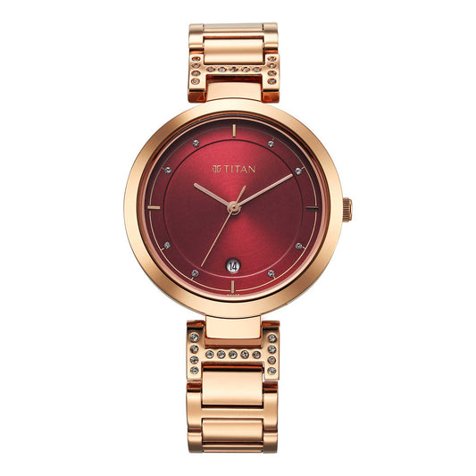 Titan, Women, Analog, Watch, Red Dial, Stainless steel Strap, 2480WM07