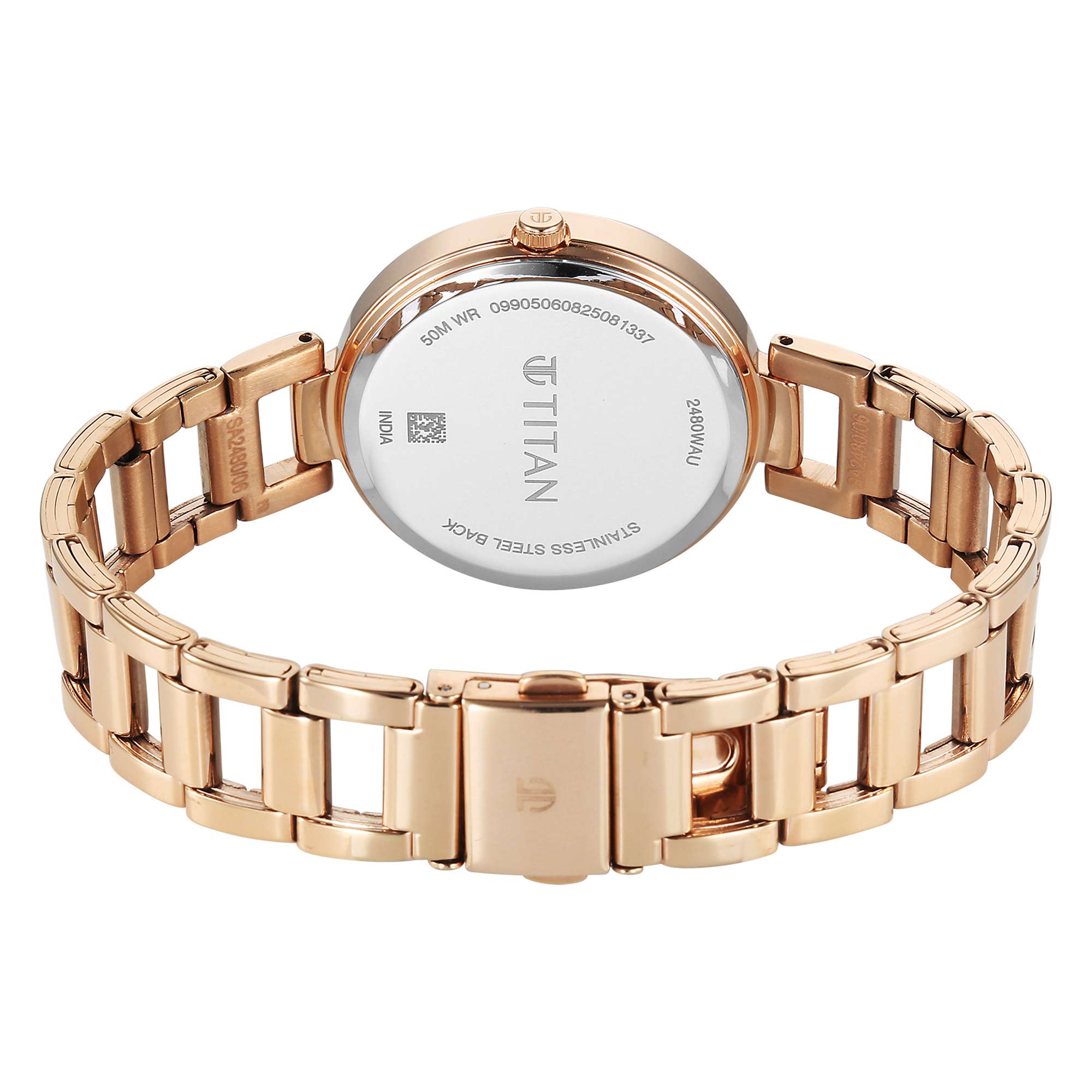 Titan Sparkle Analog Women's Watch with Pink Dial and Stainless Steel Strap, 2480WM08