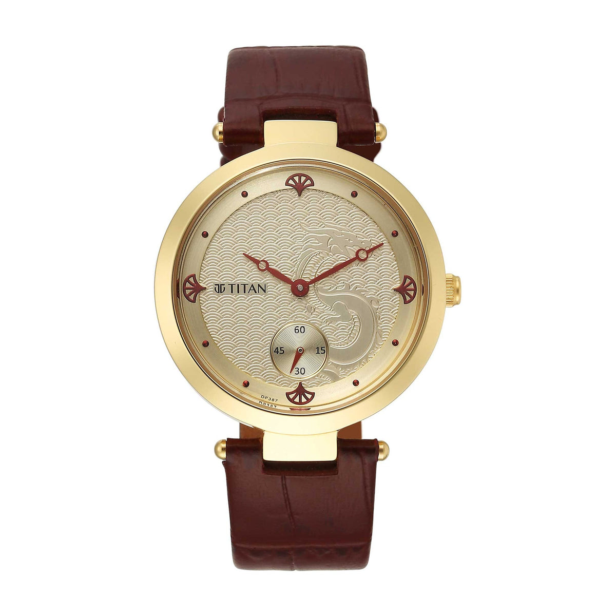 Titan Tet Men's Watch Analog Champange Dial With Maroon Leather Strap Watch, 2480YL01