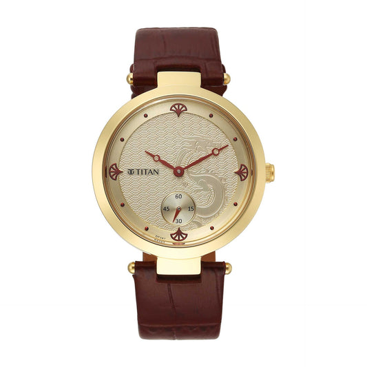 Titan, Men, Analog, Watch, Champange Dial, Leather Strap, 2480YL01