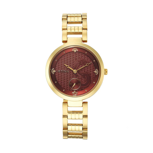Titan, Men, Analog, Watch, Red Dial, Stainless steel Strap, 2480YM04