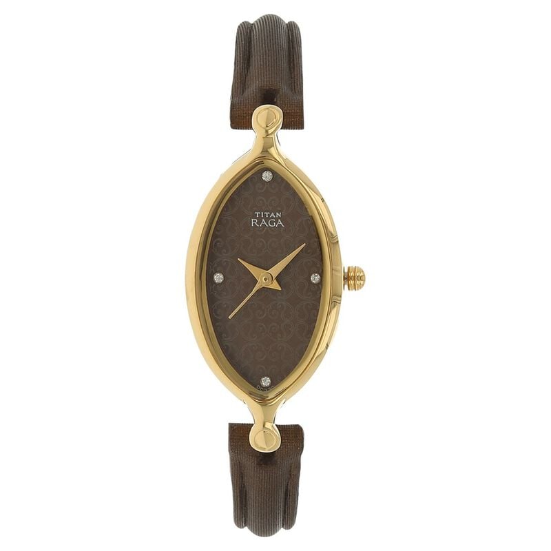 Titan Women's Watch Analog Brown Dial With Brown Leather Strap 