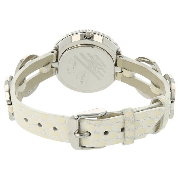 Titan Purple Women's Watch Analog Silver Dial With White Leather Band, 2502SL01
