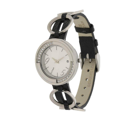 Titan, Women, Analog, Watch, Silver Dial, Leather Strap, 2502SL02