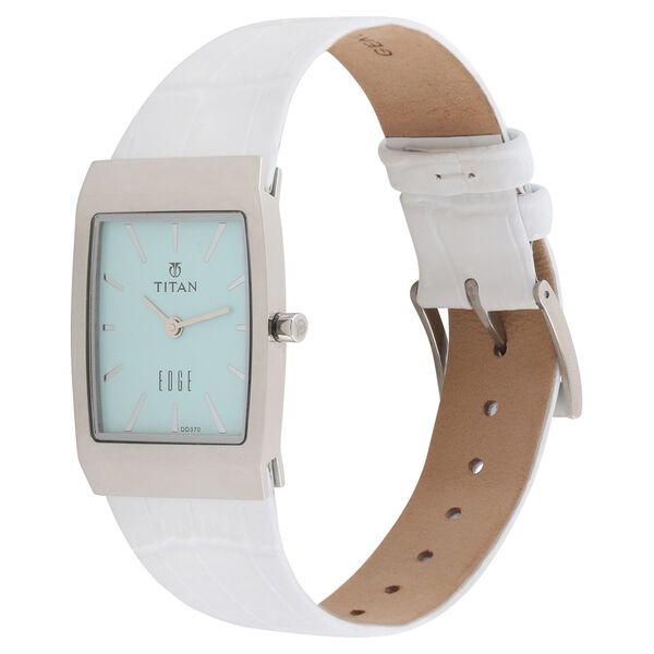 Titan Women' Edge Watch Analog Green Dial With White Leather Strap, 2514SL02