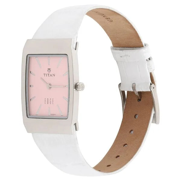 Titan Women's Edge Watch Analog Pink Dial With White Leather Strap, 2514SL03