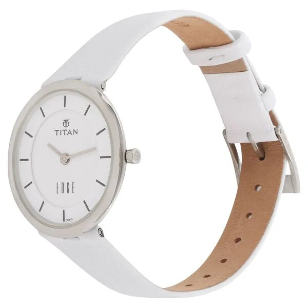 Titan Women's Edge Watch Analog White Dial With White Leather Strap, 2517SL01