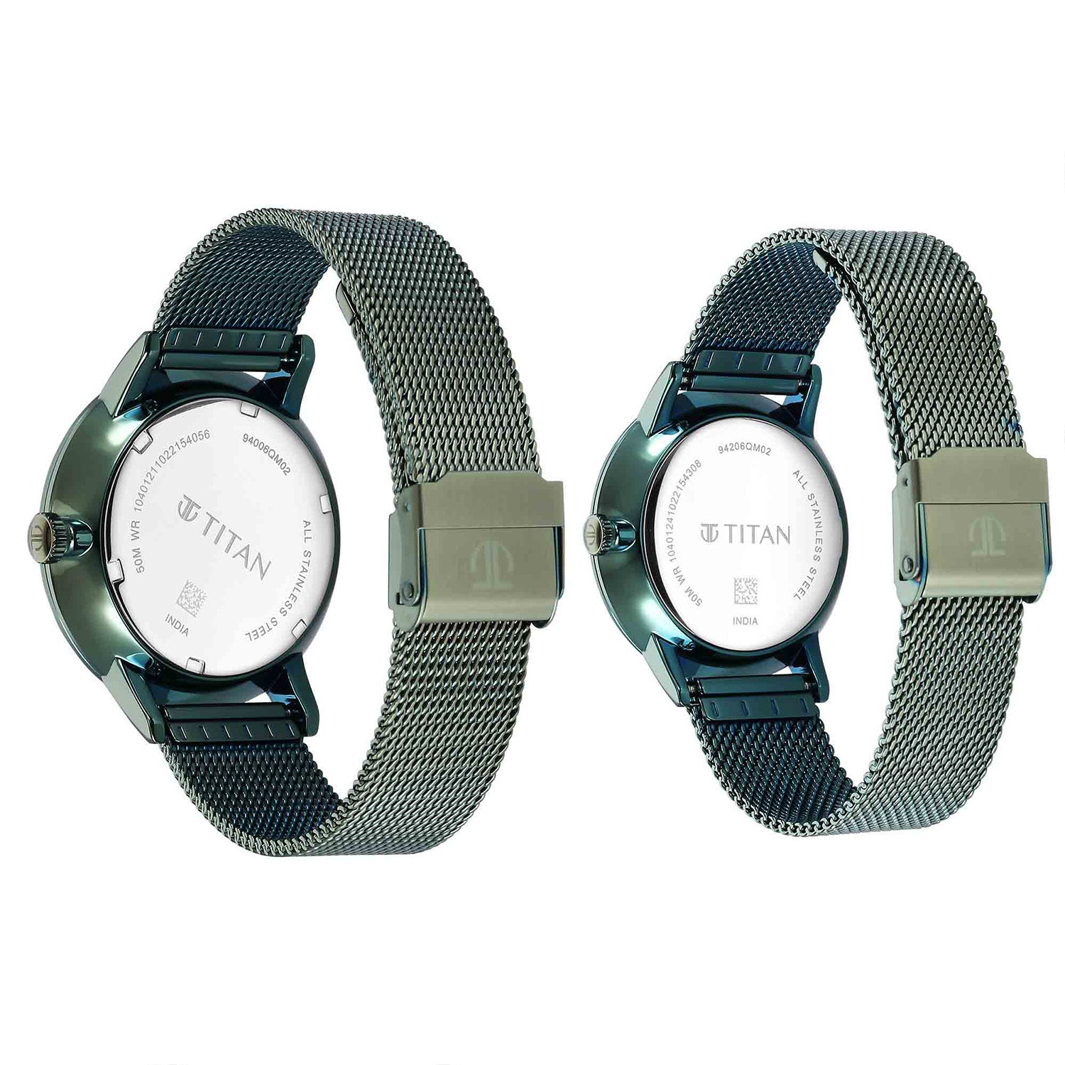 Titan Bandhan Multifunction Couple Watch Analog Green Dial with Green Mesh Band, 9400QM02P