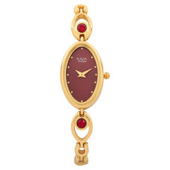 Titan Raga Women's Watch Analog Red Dial with Gold Stainless Steel Band, 2527YM03