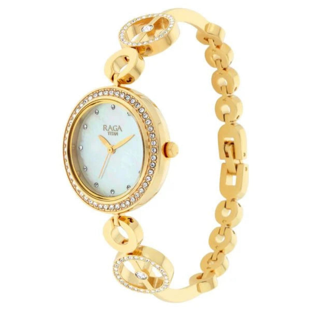 Titan Raga Women's Watch Analog Mother of Pearl Dial with Gold Stainless Steel Band, 2539YM02