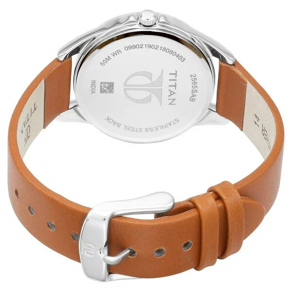 Titan Women's Watch Sparkle Collection Analog, Silver Dial Orange Leather Strap, 2565SL01