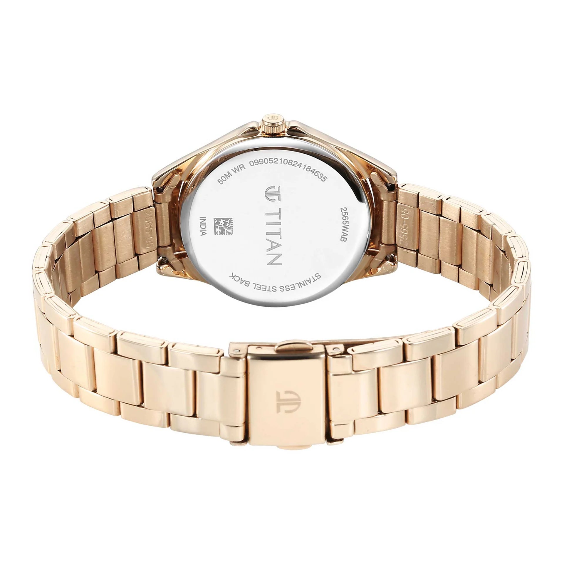 Titan Women's Watch Analog Purple Dial with Rose Gold Stainless Steel Band, 2565WM06
