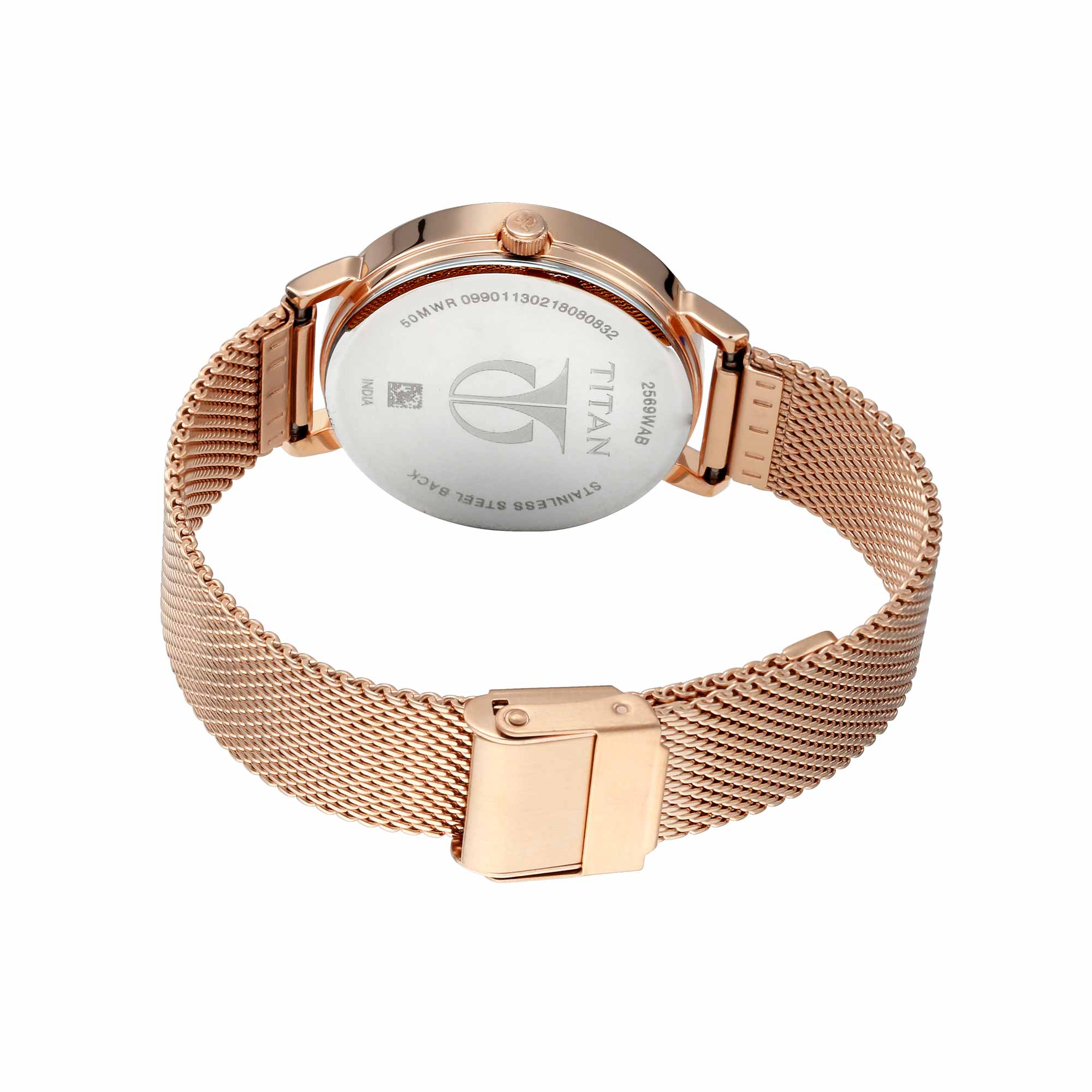 Titan Women's Watch Sparkle Collection Multifunction, Blue Dial Rose Gold Stainless Strap, 2569WM05