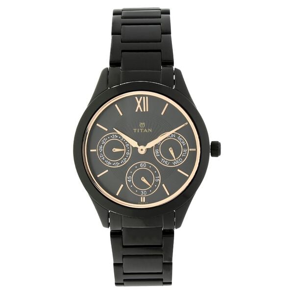 Titan Quartz  Women's Analog Watch Black Dial with Black Stainless Steel Strap, 2570NM01