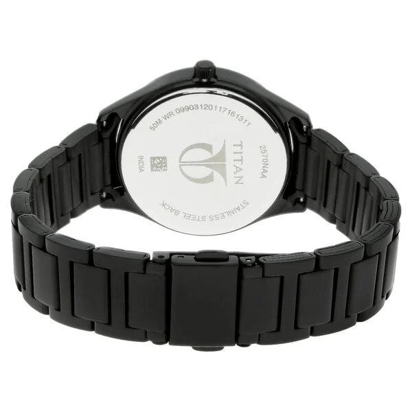 Titan Quartz  Women's Analog Watch Black Dial with Black Stainless Steel Strap, 2570NM01