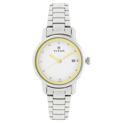 Titan Karishma Women's Watch Analog White Dial With Stainless Silver Steel Band, 2572SM01