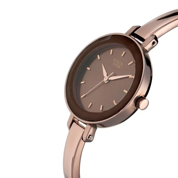 Titan Women's Watch Analog Brown Dial With Brown Stainless Steel  Band, 2575QM02