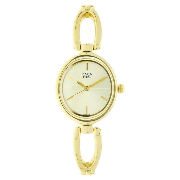 Titan Women's Watch Raga Collection Analog, Champagne Dial Gold Stainless Strap, 2579YM01