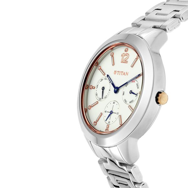 Titan Workwear Women's Watch Analog White Dial With Stainless Steel Band, 2588KM01